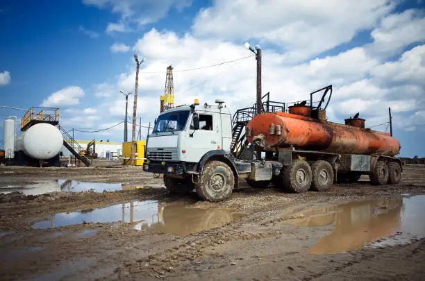 Photo of Gasoline tanker, oil storage tank, oil drilling rig