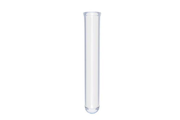 empty test tube isolated on white background. 3d render - tube imagens e fotografias de stock