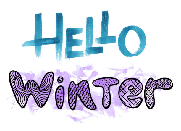 istock Hand drawn lettering winter phrase. hello winter - text on white background. Watercolor blue script and Line art black inscription 1356847598