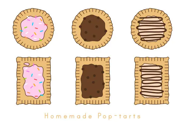 Vector illustration of Homemade Pop-tarts made from scratch. Hot Toaster Pastry. Baked Pastry vector illustration
