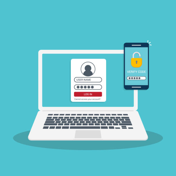 illustrazioni stock, clip art, cartoni animati e icone di tendenza di concetto di sicurezza dell'autenticazione a più fattori a due fattori - password log on security security system