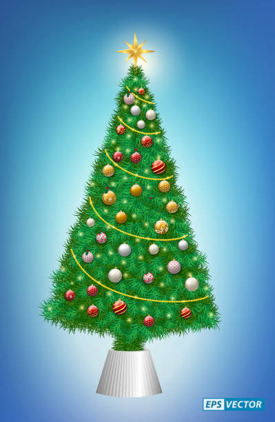 istock realistic christmas tree with decoration or luxury fir christmas tree with star lamp and gift box or decoration christmas template for banner. eps vector 1356853032