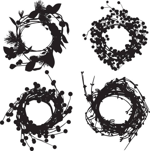 Wreath Silhouettes 3 Vector silhouettes of a group of four wreaths. small group of objects stock illustrations