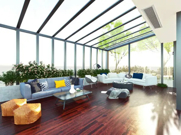 3d render of pergola sunroom balcony room