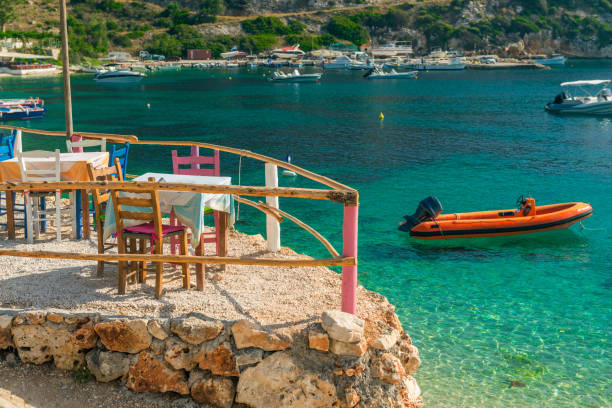 istock Table in restaurant with beautiful sea view 1356864537
