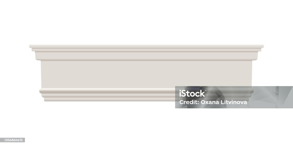 White skirting baseboard molding. Ceiling crown on white background. White skirting baseboard molding. Ceiling crown on white background. Plaster, wooden or styrofoam interior decor. Classic home design. Vector illustration. Moulding - Trim stock vector