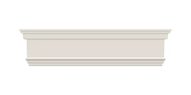 Vector illustration of White skirting baseboard molding. Ceiling crown on white background.