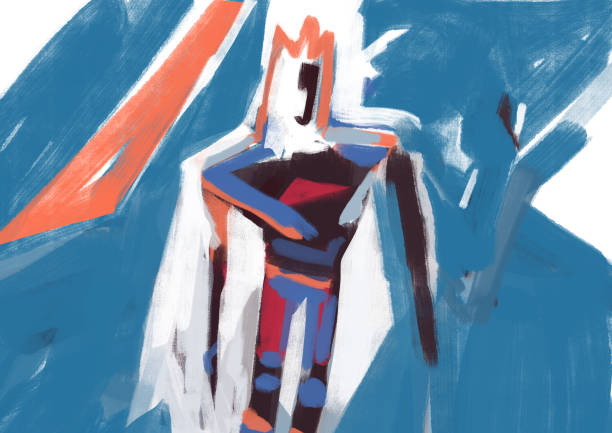 istock Funny black thin king facing with peaceful and serenity blue color, inspired by Basquiat concept art, king and street art. Artistic painting with contrasting color. Concept for art industry 1356866889