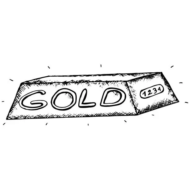 Vector illustration of Gold bar in hand drawing style. The inscription 