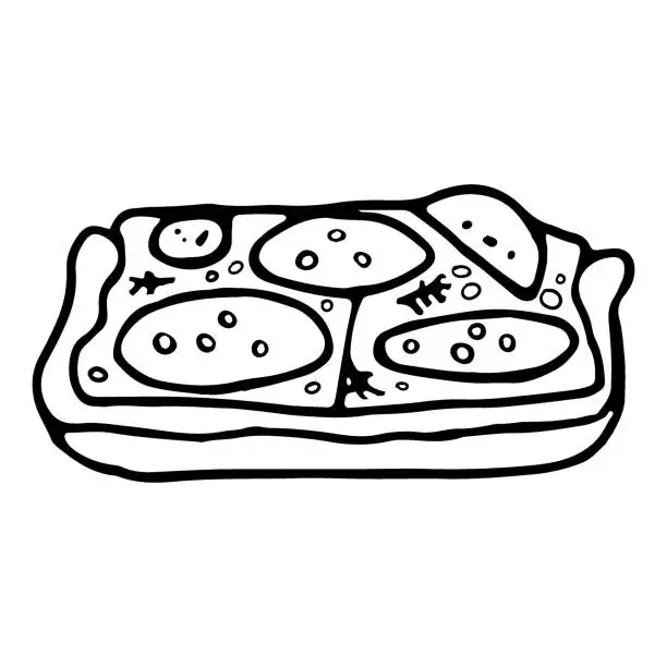 Vector illustration of Doodle sandwich with salami, cheese and tomato.