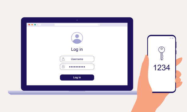 사용자가 2단계 인증을 통해 계정 ��페이지에 로그인합니다. 2단계 인증. 2fa. 다단계 인증. - log on stock illustrations