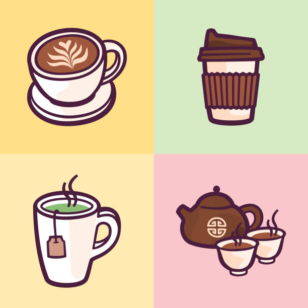 illustrazioni stock, clip art, cartoni animati e icone di tendenza di icone del caffè e del tè. - chinese tea teapot isolated tea