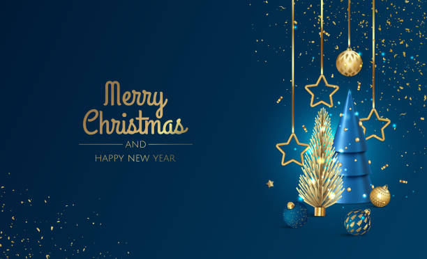 istock Merry Christmas and Happy New Year Holiday illustration. Xmas design with realistic vector 3d objects, golden christmass ball, snowflake, glitter gold confetti. 1356875635
