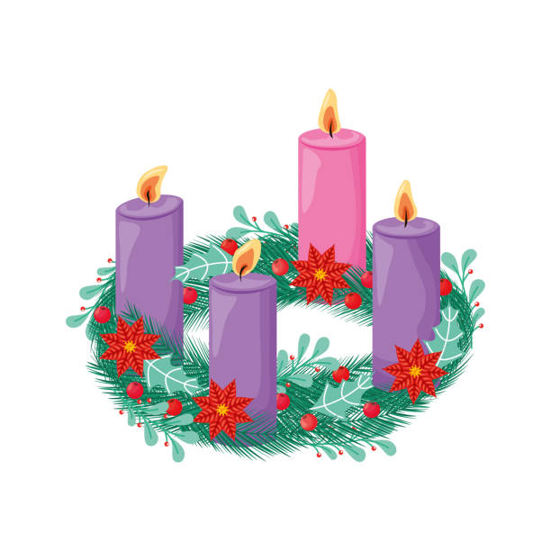 アドベントリース - christmas candle wreath backgrounds点のイラスト素材／クリップアート素材／マンガ素材／アイコン素材