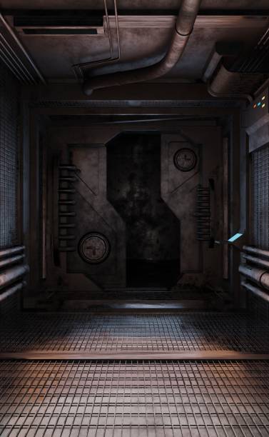 istock Sci-fi gate door in dark scene 1356892529