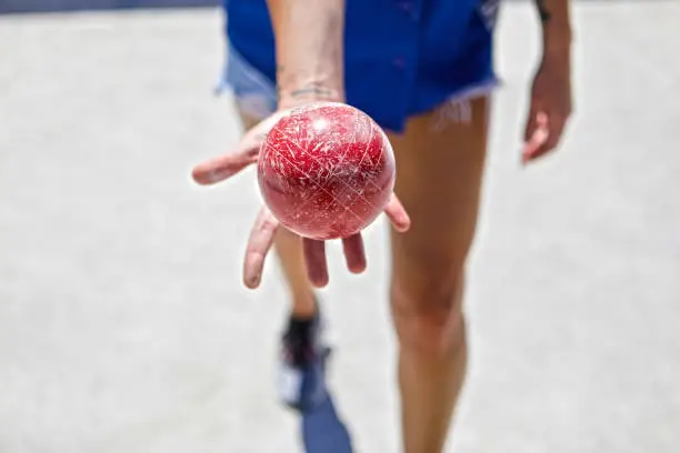 Close up photos of a practice run before a Bocce Ball tournament