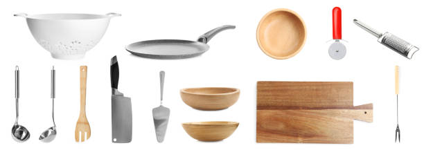 istock Set with different cooking utensils on white background, banner design 1356896613