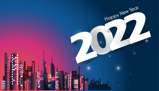 istock Happy new year  2022  text - Building in the city Colorful -  modern design Idea and Concept  Vector illustration  with fireworks. 1356898023