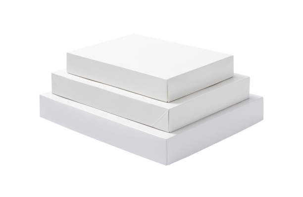 istock Stacking of white cardboard mock up boxes on white background 1356898093