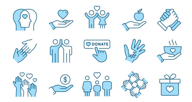 symbol für wohltätigkeitslinien. sammlung von handschlägen, spenden, philanthropen, hoffnung und mehr. bearbeitbarer strich. - sponsor stock-grafiken, -clipart, -cartoons und -symbole