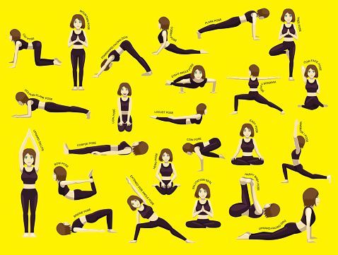 Yoga Poses With Pose Name Cartoon Character Set 1 Stock Illustration -  Download Image Now - Tree Pose, Active Lifestyle, Adult - iStock