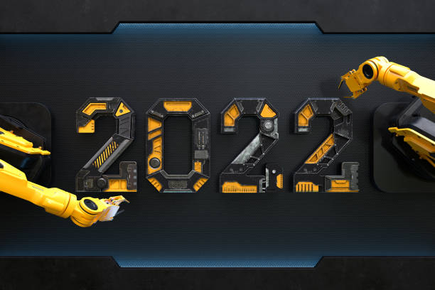 istock Happy New Year, The robot arm is assembling the numbers 2022 1356903801