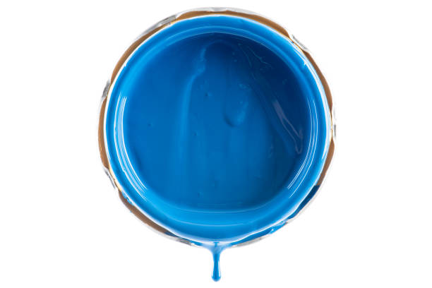 istock Paint dripping from lid of can isolated on white 1356904594