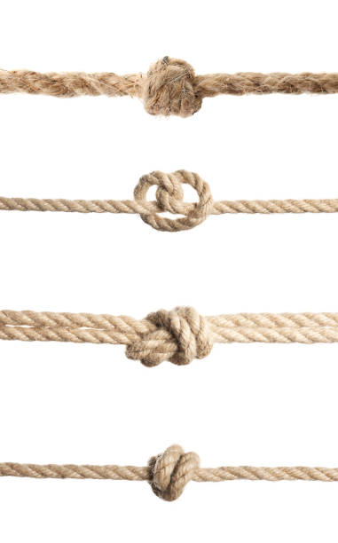 istock Set of hemp ropes with knots on white background 1356906022