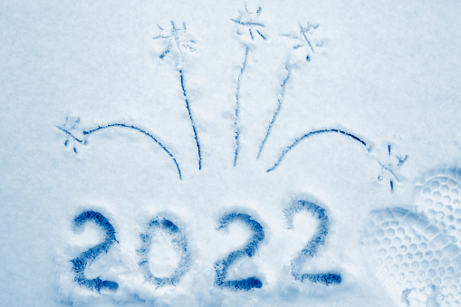 2022 written on a real snow.