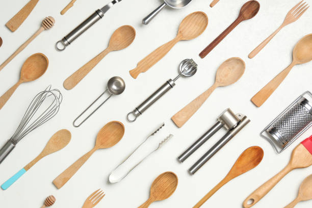 istock Set of cooking utensils on white background, flat lay 1356910987