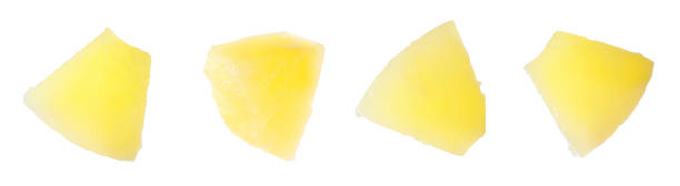istock Canned pineapple pieces flying on white background, banner design 1356913948