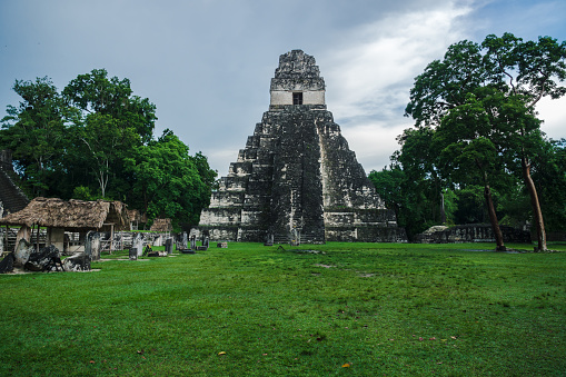 Front view of the 'Temple of the great jaguar' or 'Temple I' in the Maya ruins of Tikal, Peten, Guatemala