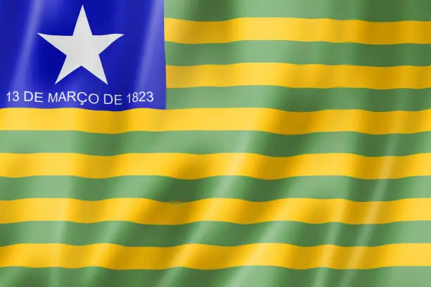 Piaui state flag, Brazil waving banner collection. 3D illustration