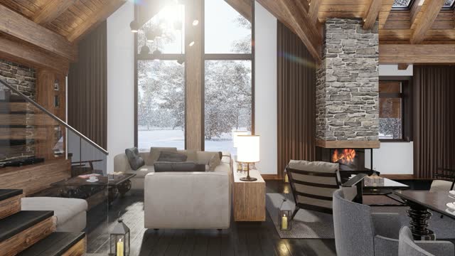 4K video rendering of cozy living room