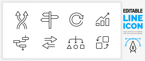 bearbeitbarer liniensymbolsatz konzeptioneller symbole - wegweiser stock-grafiken, -clipart, -cartoons und -symbole