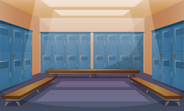 Sport changing room with locker background illustration Sport changing room with locker background illustration locker room stock illustrations