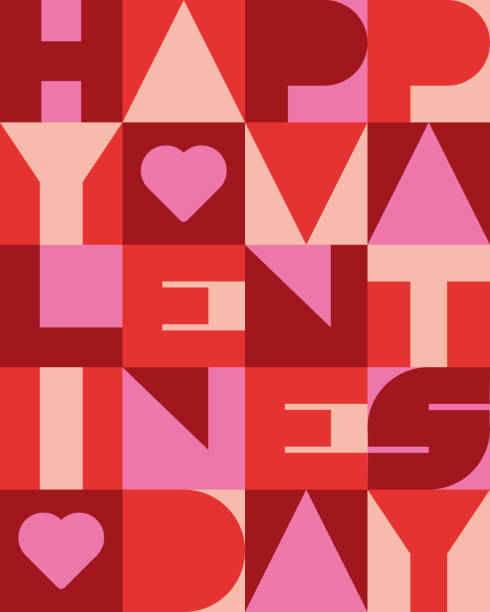 valentinstag grußkarte mit geometrischer typografie. - frame abstract romance valentines day stock-grafiken, -clipart, -cartoons und -symbole