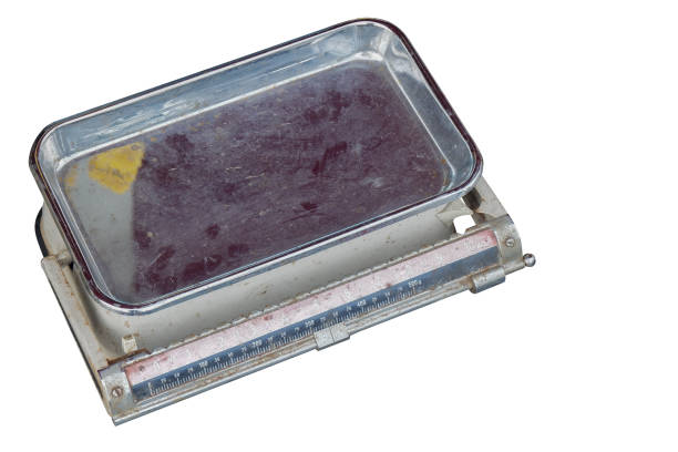 top view old weighing scale on white background, object, old, vintage, copy space