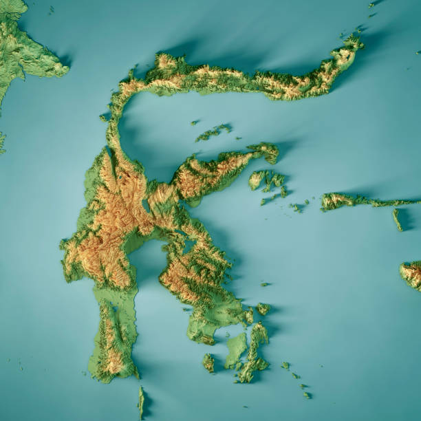 istock Sulawesi Island 3D Render Topographic Map Color 1356922582