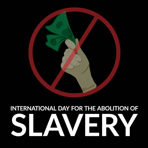 The concept of the holiday. International Day for the Abolition of Slavery. December 2. Template for background, banner, postcard, poster with text caption. The concept of the holiday. International Day for the Abolition of Slavery. December 2. Template for background, banner, postcard, poster with text caption. background of slaves in chains stock illustrations
