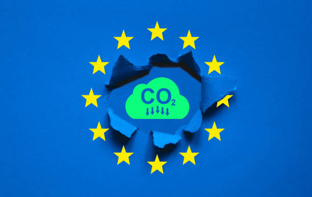 Decline in carbon dioxide emissions in Europe. Union European is making a decarbonization program in the coming years to reduce CO2 emissions and develop sustainable energy.