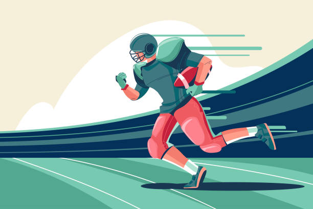 спортсмен по американскому футболу бегает по стадиону - sport university football player action stock illustrations