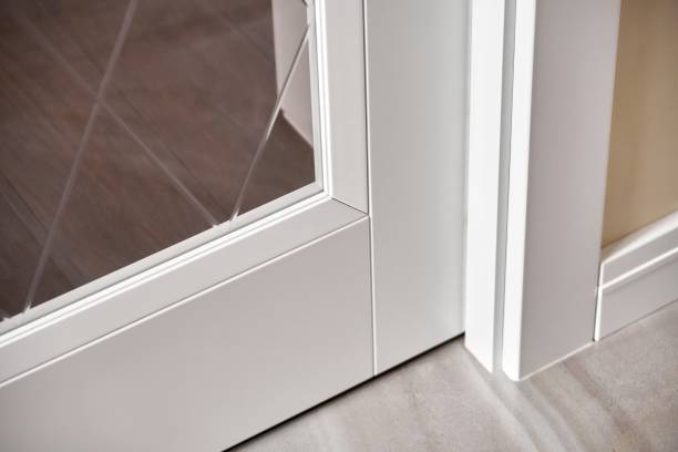istock Trendy glass doors with rhombus pattern in apartment 1356927518