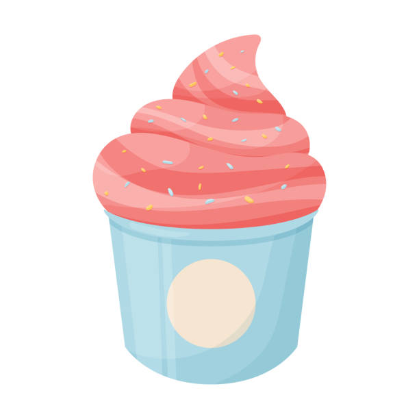 ilustraciones, imágenes clip art, dibujos animados e iconos de stock de helado en la ilustración de dibujos animados vectorial de la taza. postre de fresa de verano con espolvoreos. - yogur helado