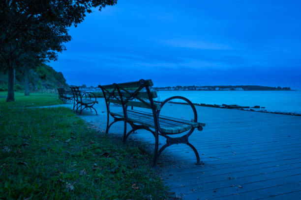 Dramatic tranquil landscape at East Shore Park in New Haven Connecticut. This coastal footpath is a great site for inspirational strolls.