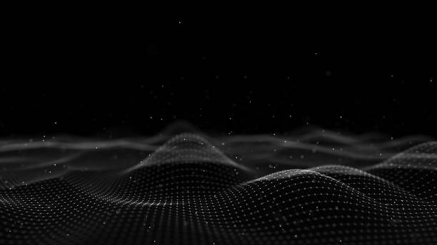 istock Futuristic digital wave. Dark cyberspace. Abstract wave with dots and line. White moving particles on background. 3d rendering. 1356933610