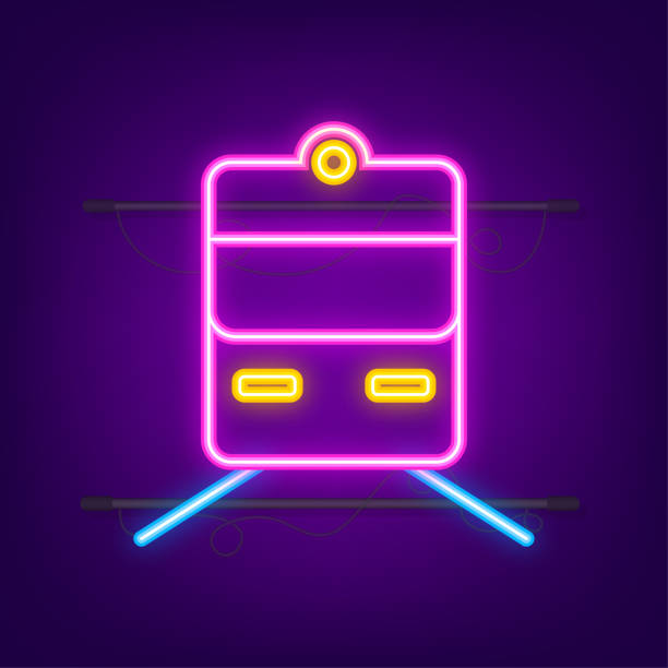 Train Front Neon Sign. Metro underground. Vector stock illustration