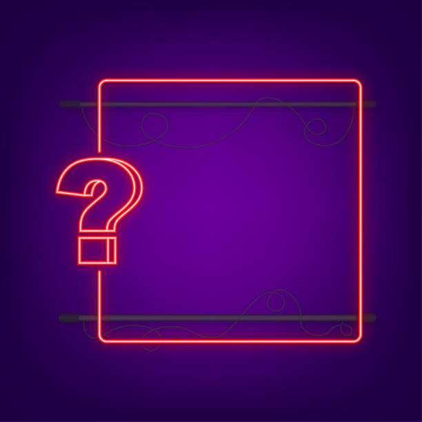 illustrazioni stock, clip art, cartoni animati e icone di tendenza di banner del quiz al neon. punto interrogativo luminoso. brillante effetto neon. illustrazione vettoriale. - exclamation point question mark right solution