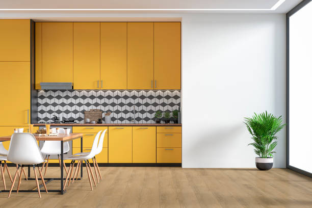 istock Modern kitchen and dining room 70's retro style 1356937627