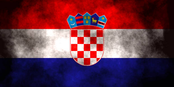 istock Grunge Croatian flag  close-up 1356938586